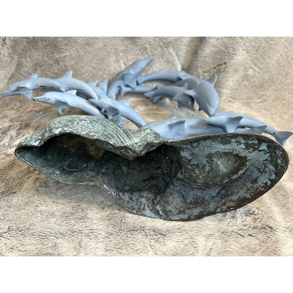Large Bronze Dolphin Sculpture on Wave Base – Heavy 15.4 lb Art‎ Decor - Picture 13 of 14